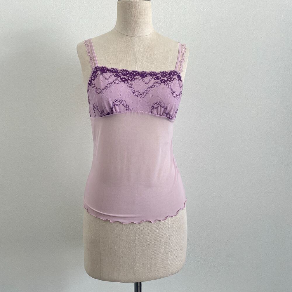 Sentiments Top Women M Purple Sheer Fairy Coquette Femme Lace Tank Romantic